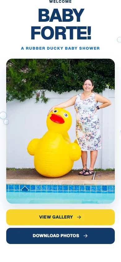 Baby Forte cream gallery intro with the yellow duck and welcome message