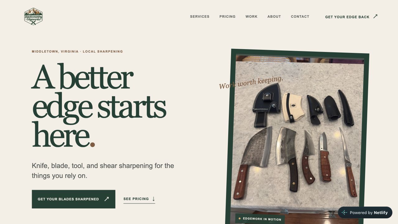 Backcountry Edgeworks live website preview