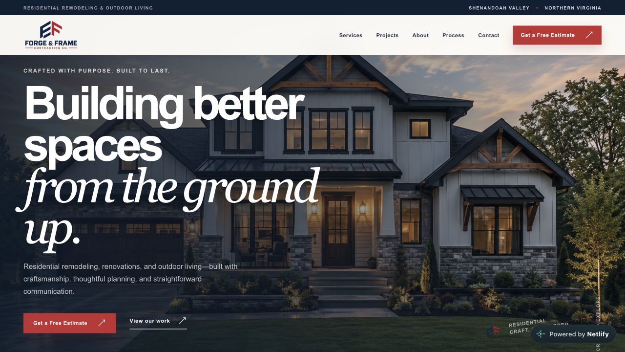 Forge & Frame Contracting live website preview